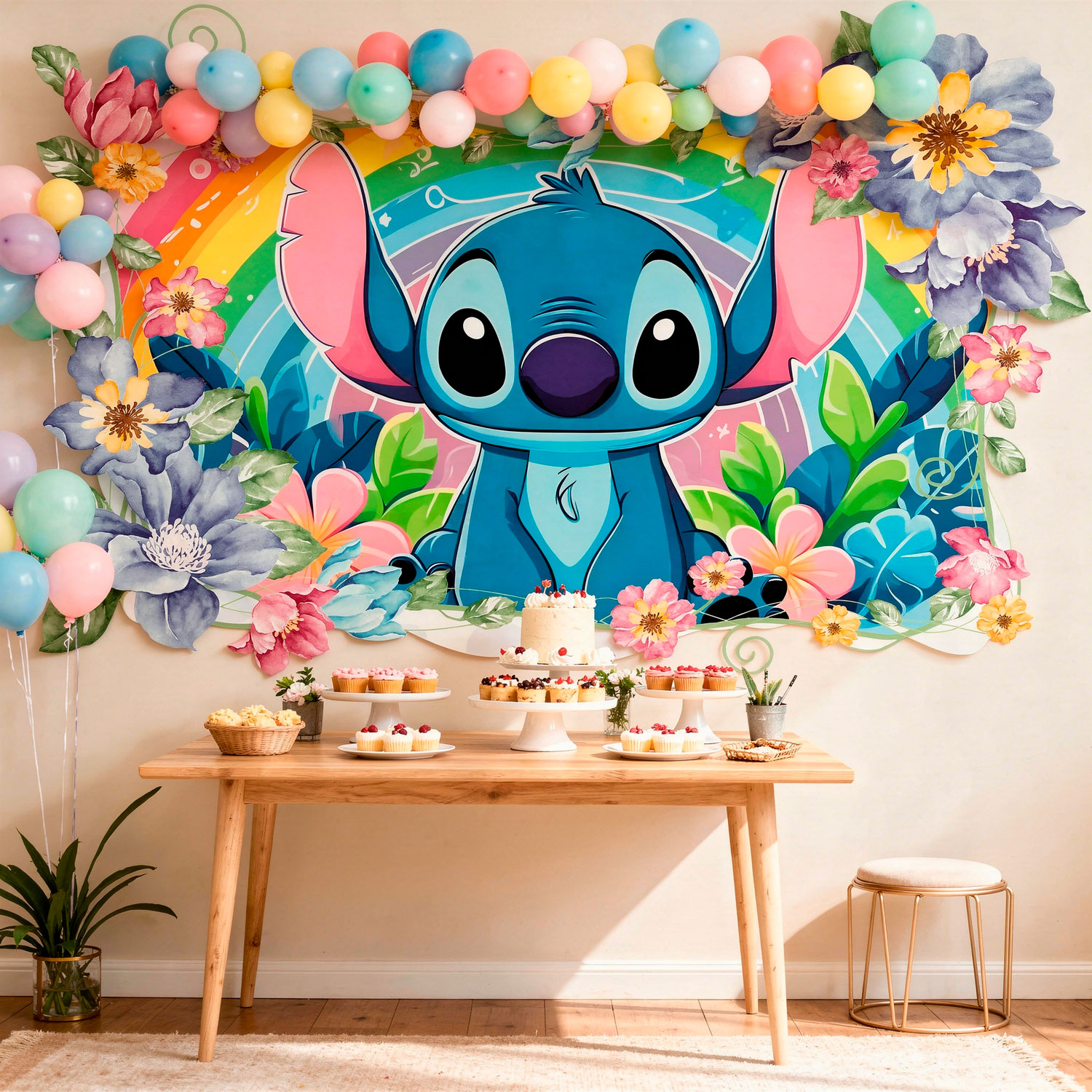 Adesivi per Bambini: Stitch arcobaleno floreale