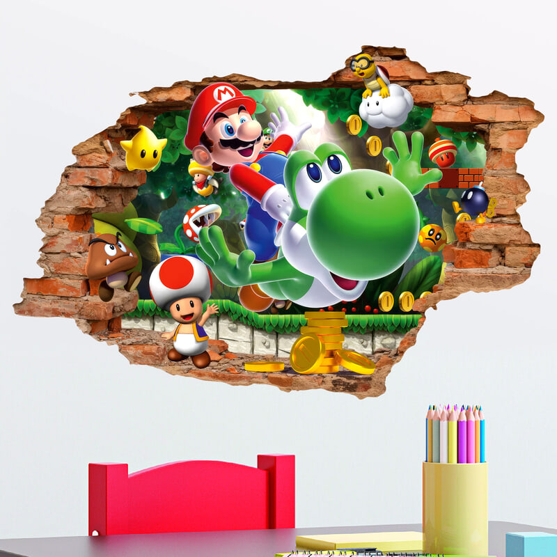 Adesivi per Bambini: Buco nel muro Mario e Yoshi