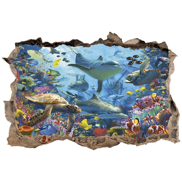 Adesivi Murali: Buco nel muro Mondo Marino