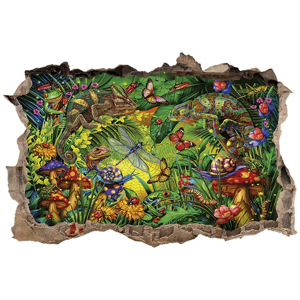 Adesivi Murali: Buco nel muro Camaleonti nella giungla