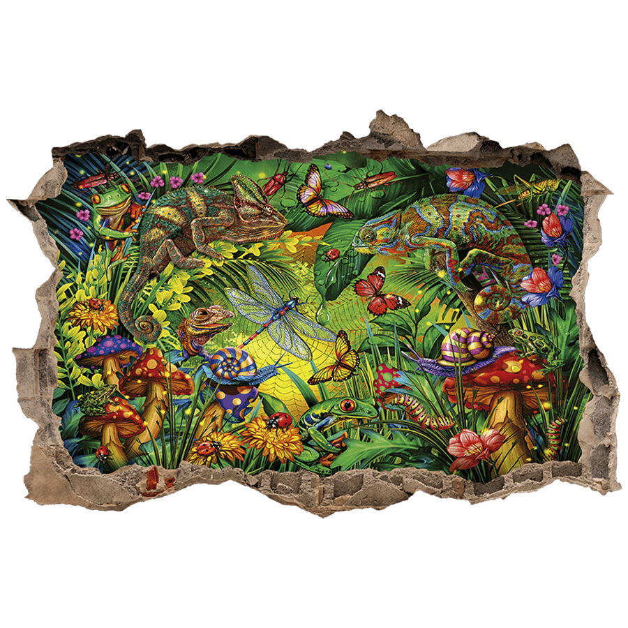 Adesivi Murali: Buco nel muro Camaleonti nella giungla