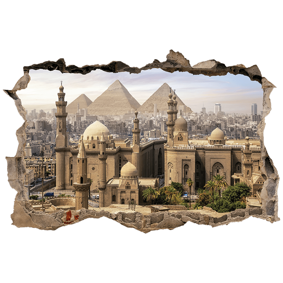 Adesivi Murali: Buco nel muro Il Cairo e Piramidi d’Egitto