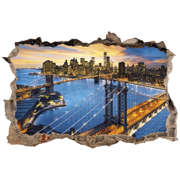 Adesivi Murali: Buco nel muro Ponte di Brooklyn New York
