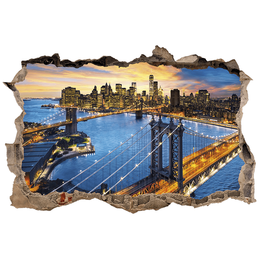 Adesivi Murali: Buco nel muro Ponte di Brooklyn New York