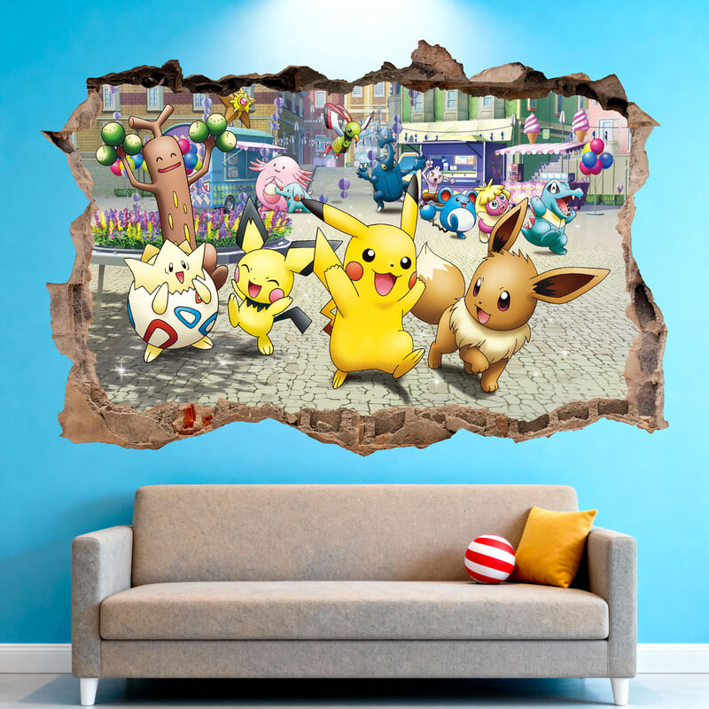 Adesivi per Bambini: Buco nel muro Pikachu e Amici Pokémon