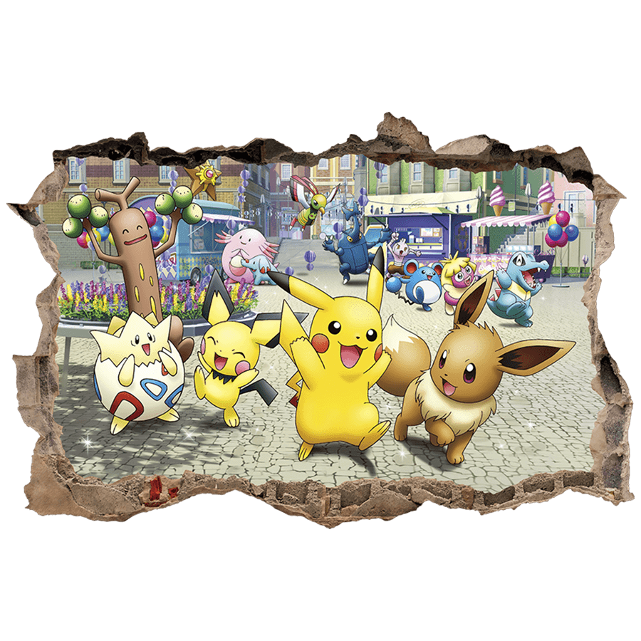Adesivi per Bambini: Buco nel muro Pikachu e Amici Pokémon