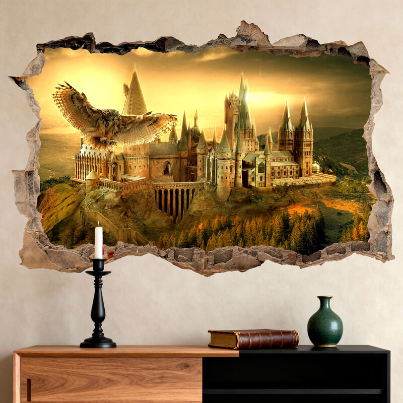 Adesivi Murali: Buco nel muro Castello Magico Hogwarts Harry Potte