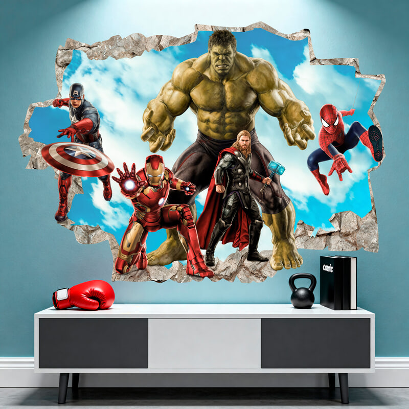Adesivi per Bambini: Buco nel muro Supereroi Marvel Avengers