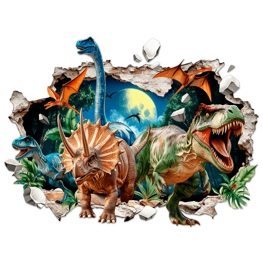 Adesivi per Bambini: Buco nel muro Dinosauri T-Rex Triceratopo e Pteros