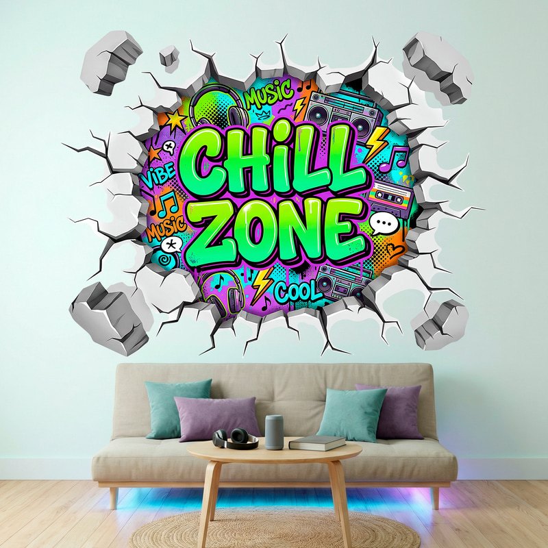 Adesivi Murali: Buco nel muro Chill Zone