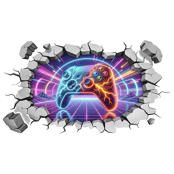 Adesivi Murali: Buco nel muro Controller gamer neon