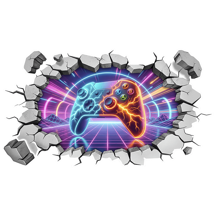 Adesivi Murali: Buco nel muro Controller gamer neon