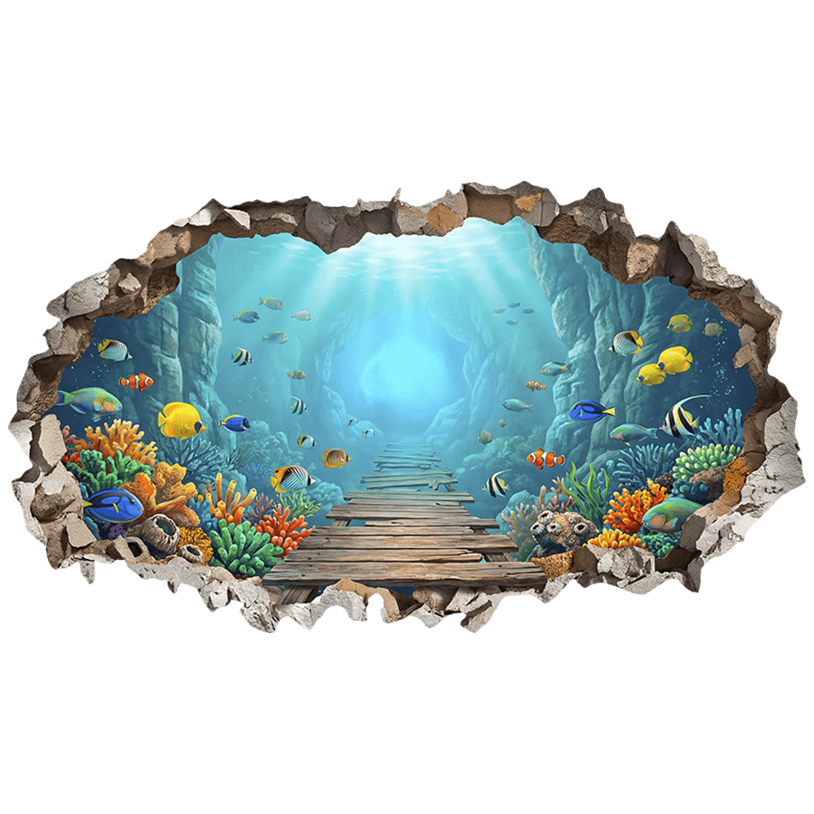 Adesivi Murali: Buco nel Muro Passerella sulla Barriera Corallina