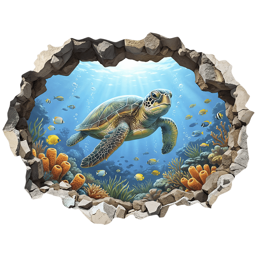 Adesivi Murali: Buco nel Muro Tartaruga marina sulla barriera cora