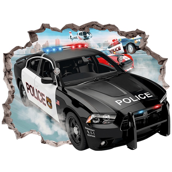 Adesivi Murali: Buco nel Muro Inseguimento auto della polizia