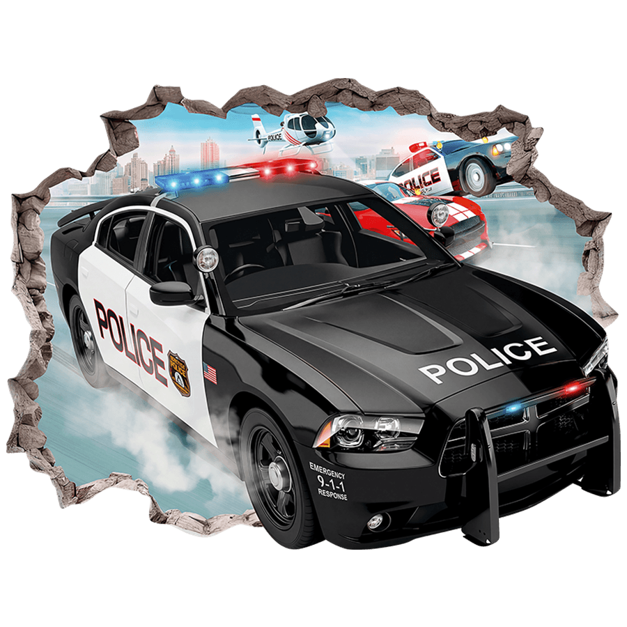 Adesivi Murali: Buco nel Muro Inseguimento auto della polizia