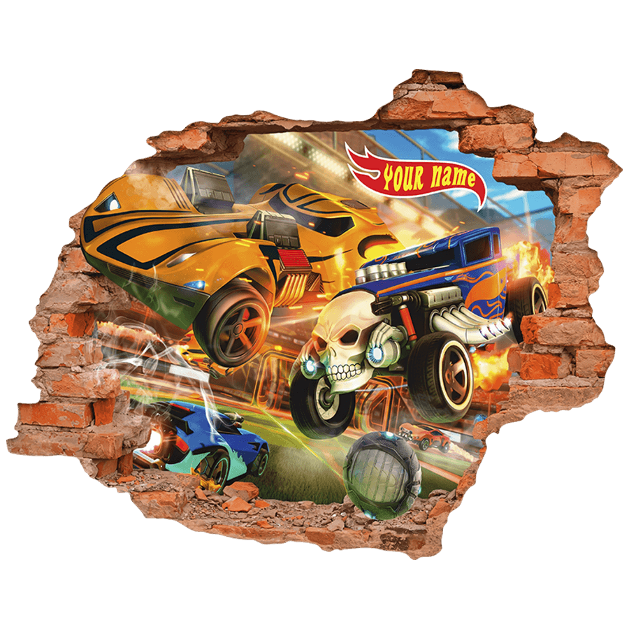 Adesivi per Bambini: Buco nel Muro Hot Wheels Nome Personalizzato