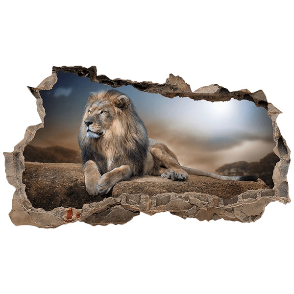 Adesivi Murali: Buco nel Muro Leone sulla roccia