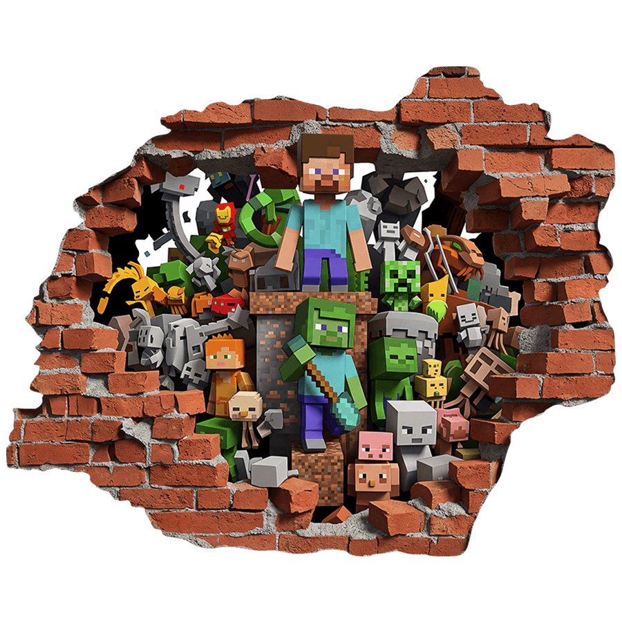 Adesivi Murali: Buco nel Muro Mondo Minecraft