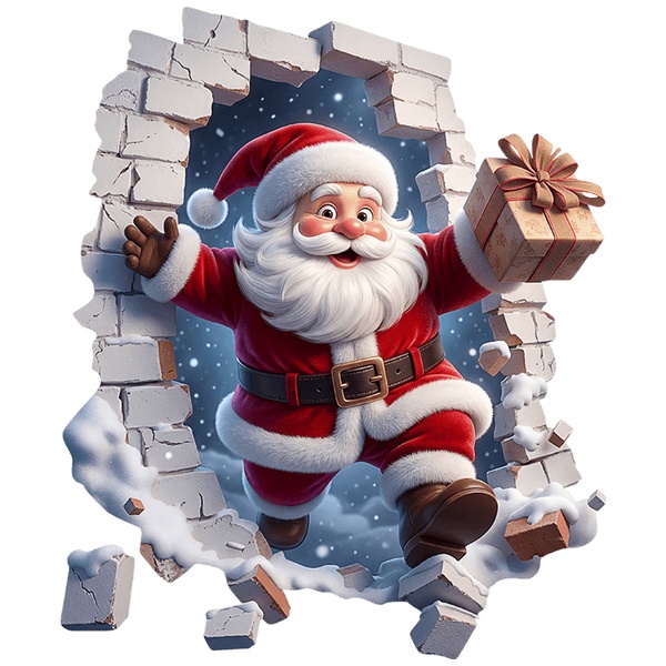 Adesivi Murali: Buco nel Muro Babbo Natale con regalo di Natale
