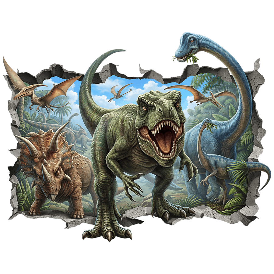 Adesivi per Bambini: Buco nel Muro T-Rex e dinosauri preistorici