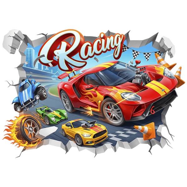 Adesivi per Bambini: Buco nel Muro Auto da corsa Racing in pista