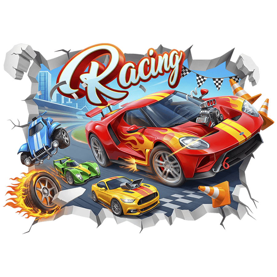 Adesivi per Bambini: Buco nel Muro Auto da corsa Racing in pista
