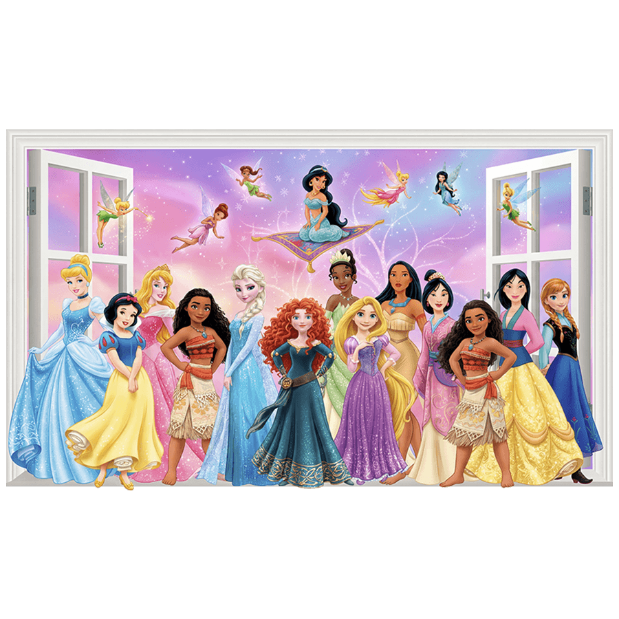 Adesivi per Bambini: Finestra sulle principesse Disney con fatine
