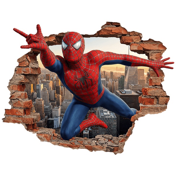 Adesivi per Bambini: Buco nel Muro Spider-Man sopra la citt&agrave;