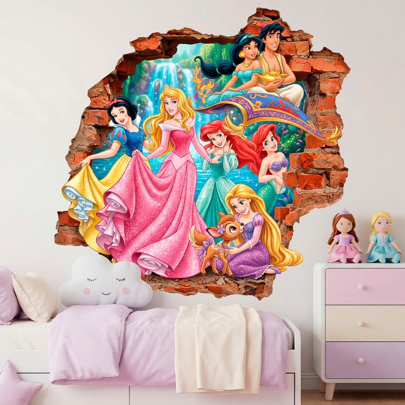 Adesivi per Bambini: Buco nel Muro Principesse Disney e Aladdin