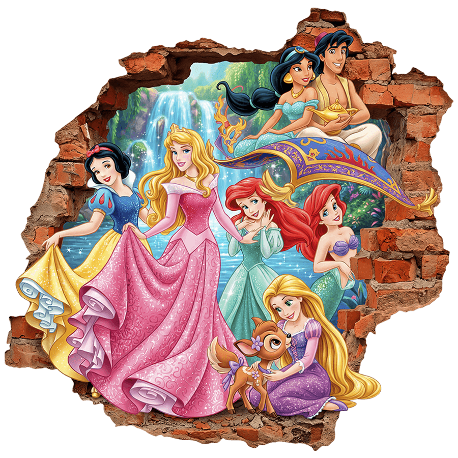 Adesivi per Bambini: Buco nel Muro Principesse Disney e Aladdin