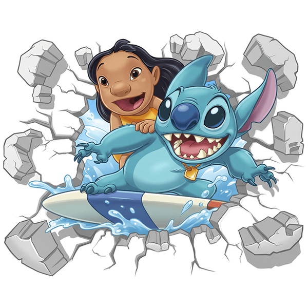 Adesivi per Bambini: Buco nel Muro Lilo & Stitch sulla tavola da surf