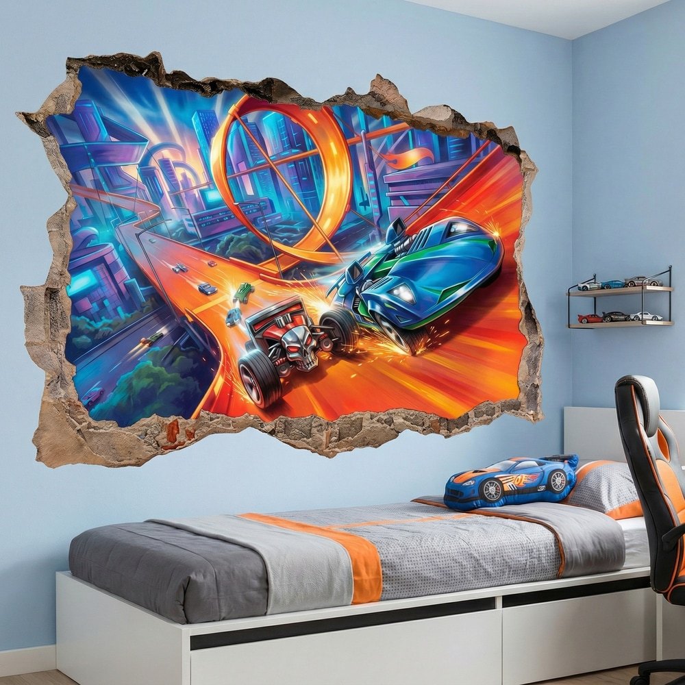 Adesivi per Bambini: Foro Muro Auto su Pista Estrema