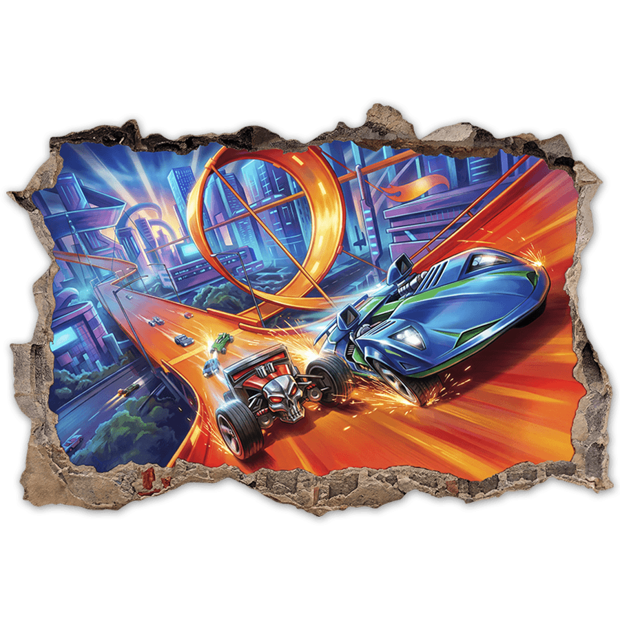 Adesivi per Bambini: Foro Muro Auto su Pista Estrema