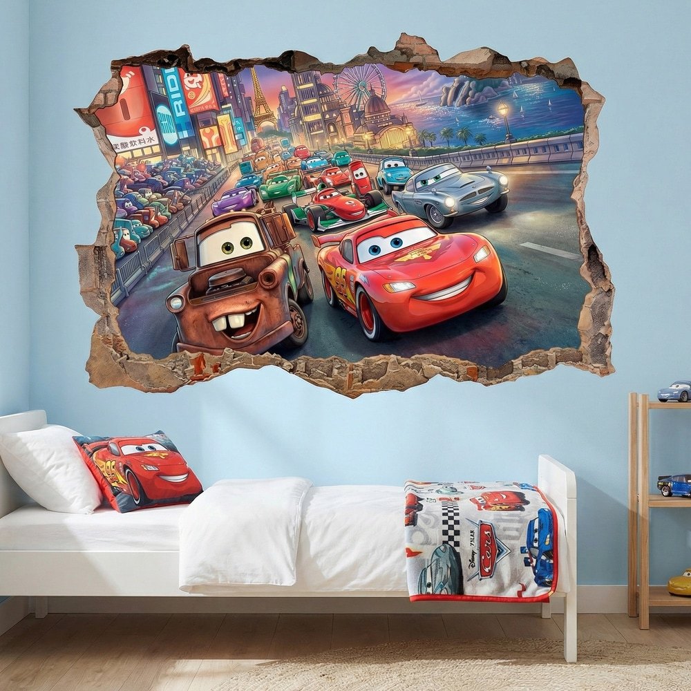 Adesivi per Bambini: Foro Muro Gara di Auto Pixar Cars