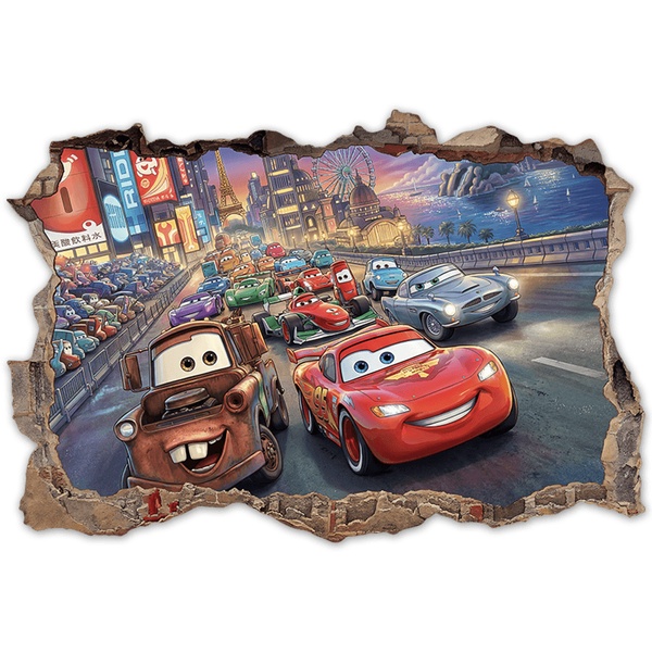 Adesivi per Bambini: Foro Muro Gara di Auto Pixar Cars