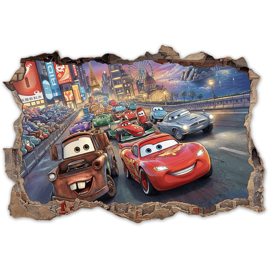 Adesivi per Bambini: Foro Muro Gara di Auto Pixar Cars