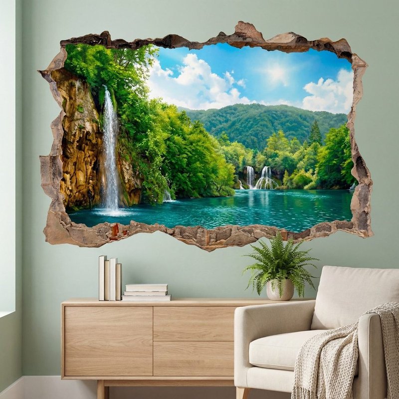 Buco nel Muro Lago con Cascate Naturali 0