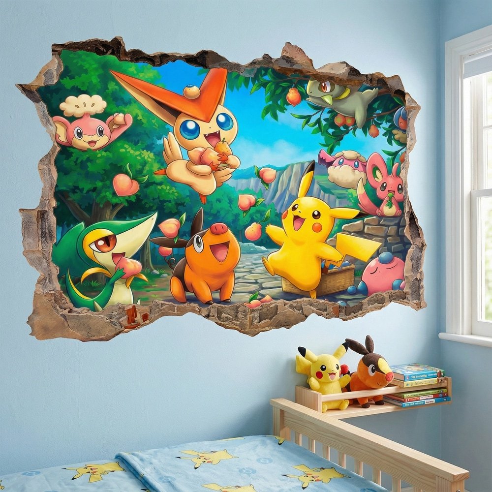Adesivi per Bambini: Foro Muro Pikachu e Amici Pokémon