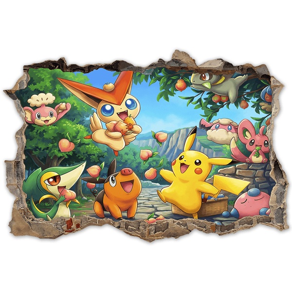 Adesivi per Bambini: Foro Muro Pikachu e Amici Pokémon