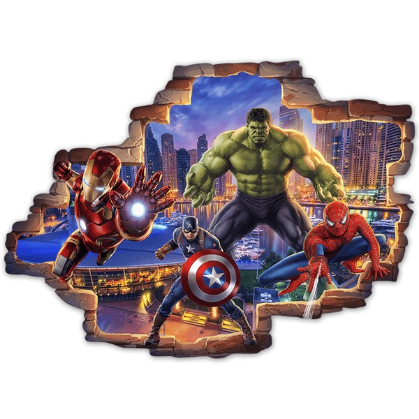 Adesivi per Bambini: Foro Muro Eroi Marvel in Azione