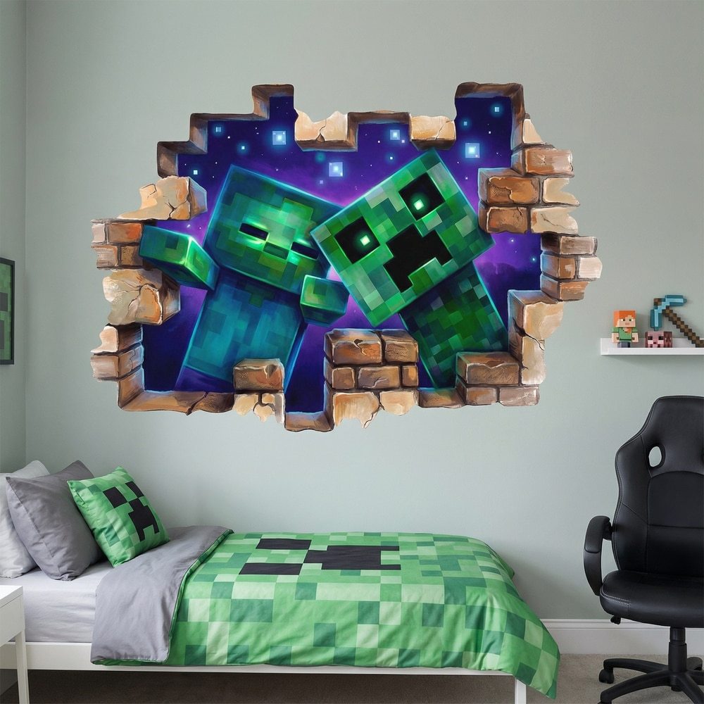 Adesivi Murali: Foro Muro Stile Minecraft Zombie e Creeper