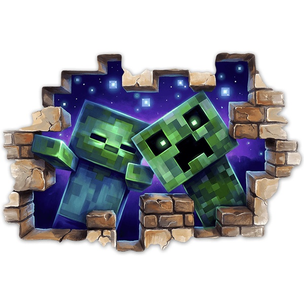 Adesivi Murali: Foro Muro Stile Minecraft Zombie e Creeper