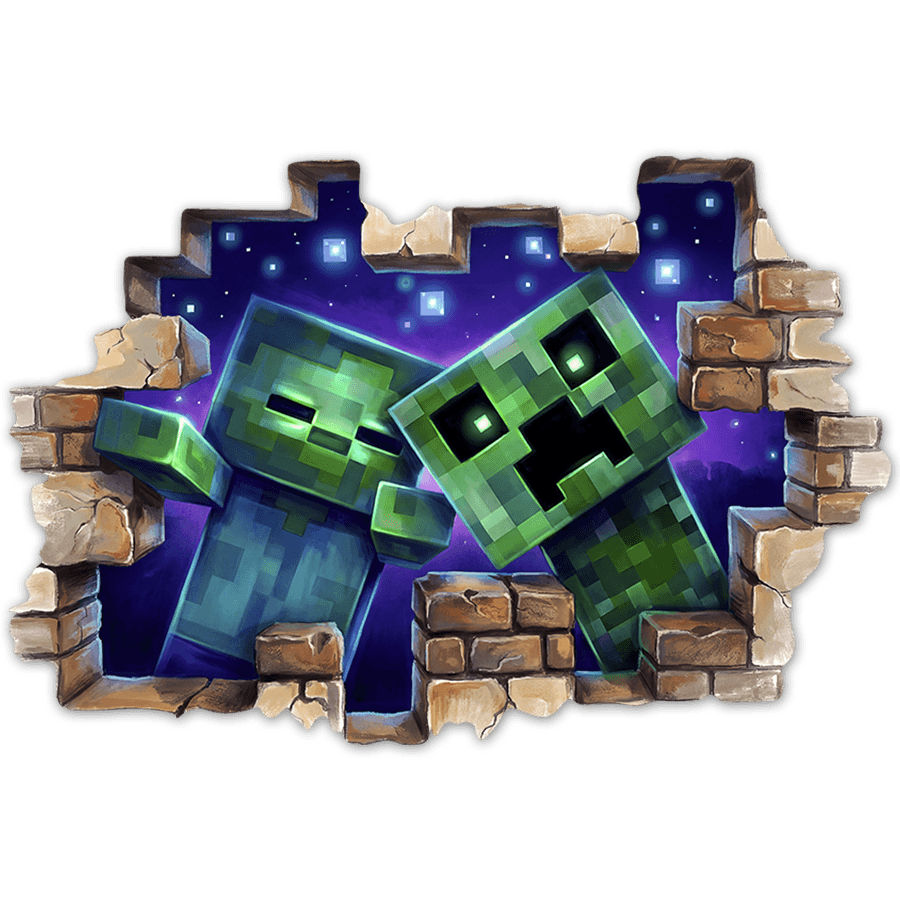 Adesivi Murali: Foro Muro Stile Minecraft Zombie e Creeper