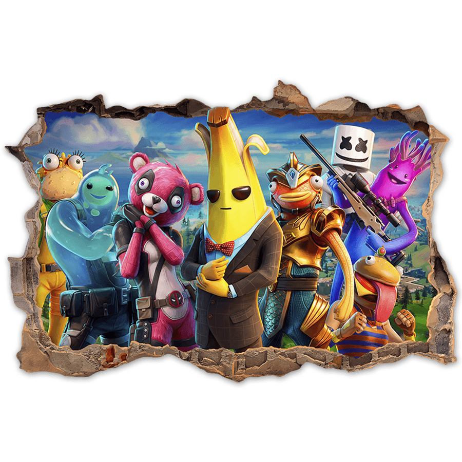 Adesivi Murali: Foro nel Muro Eroi di Fortnite