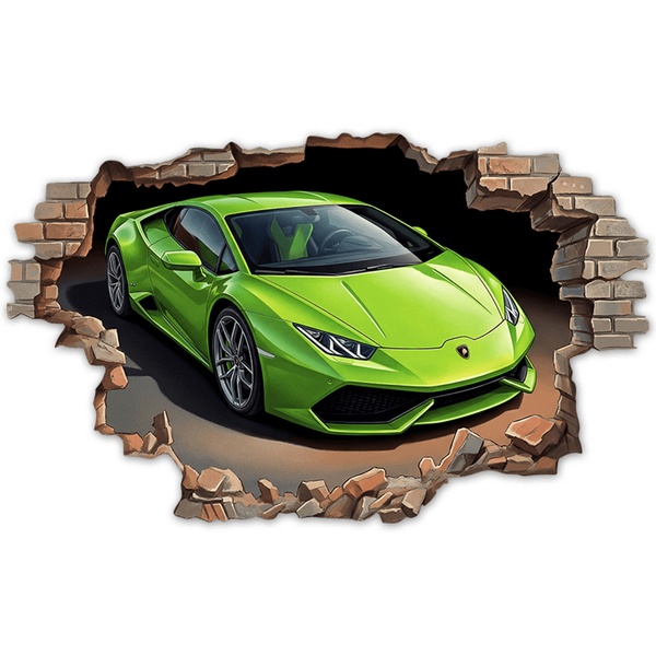 Adesivi Murali: Foro nel Muro Lamborghini Sportiva Verde
