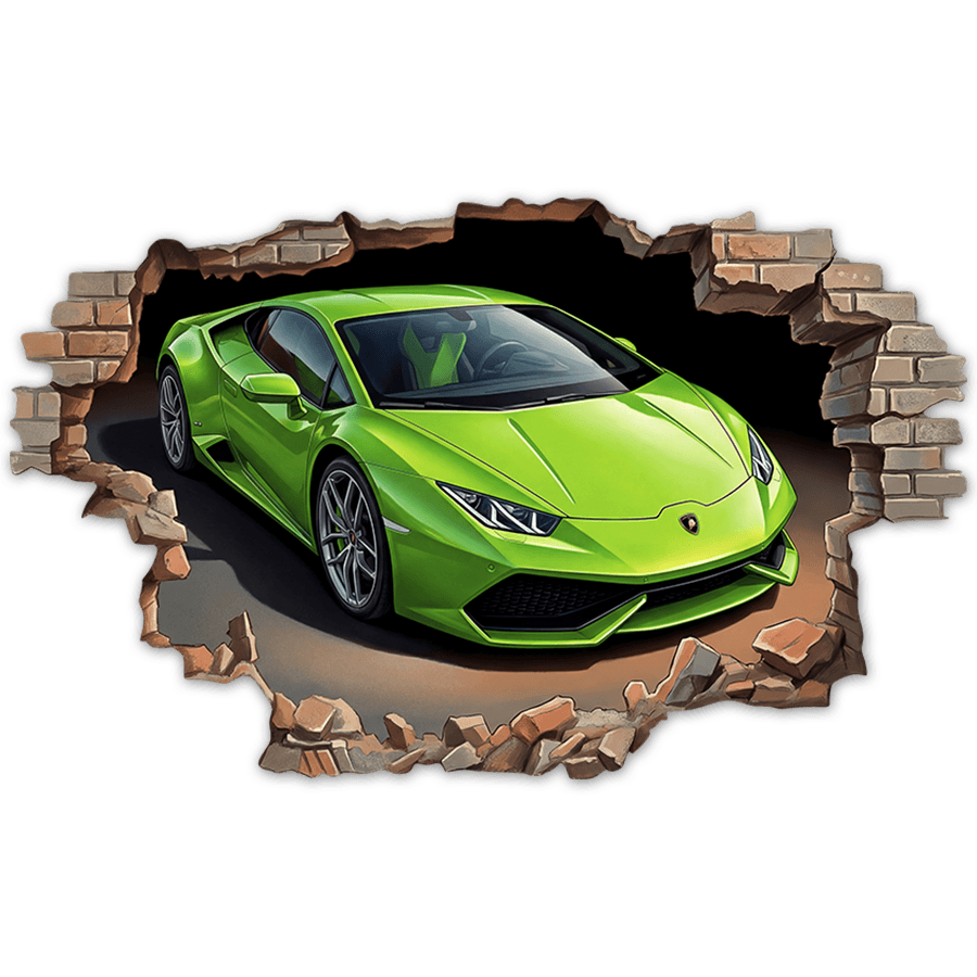 Adesivi Murali: Foro nel Muro Lamborghini Sportiva Verde