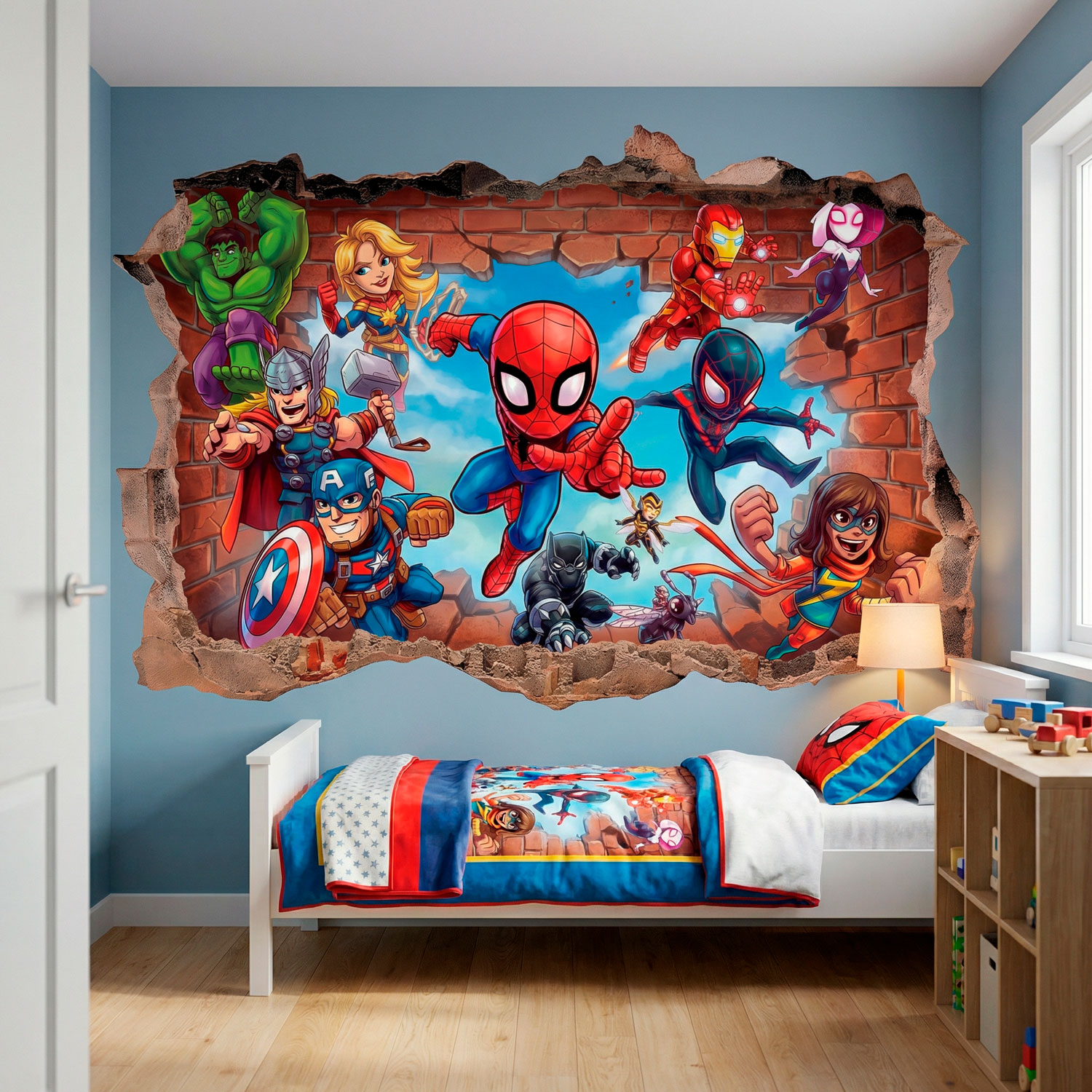 Adesivi per Bambini: Foro nel Muro Supereroi Marvel