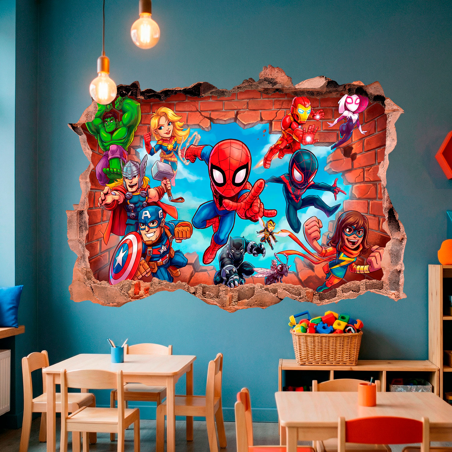 Adesivi per Bambini: Foro nel Muro Supereroi Marvel