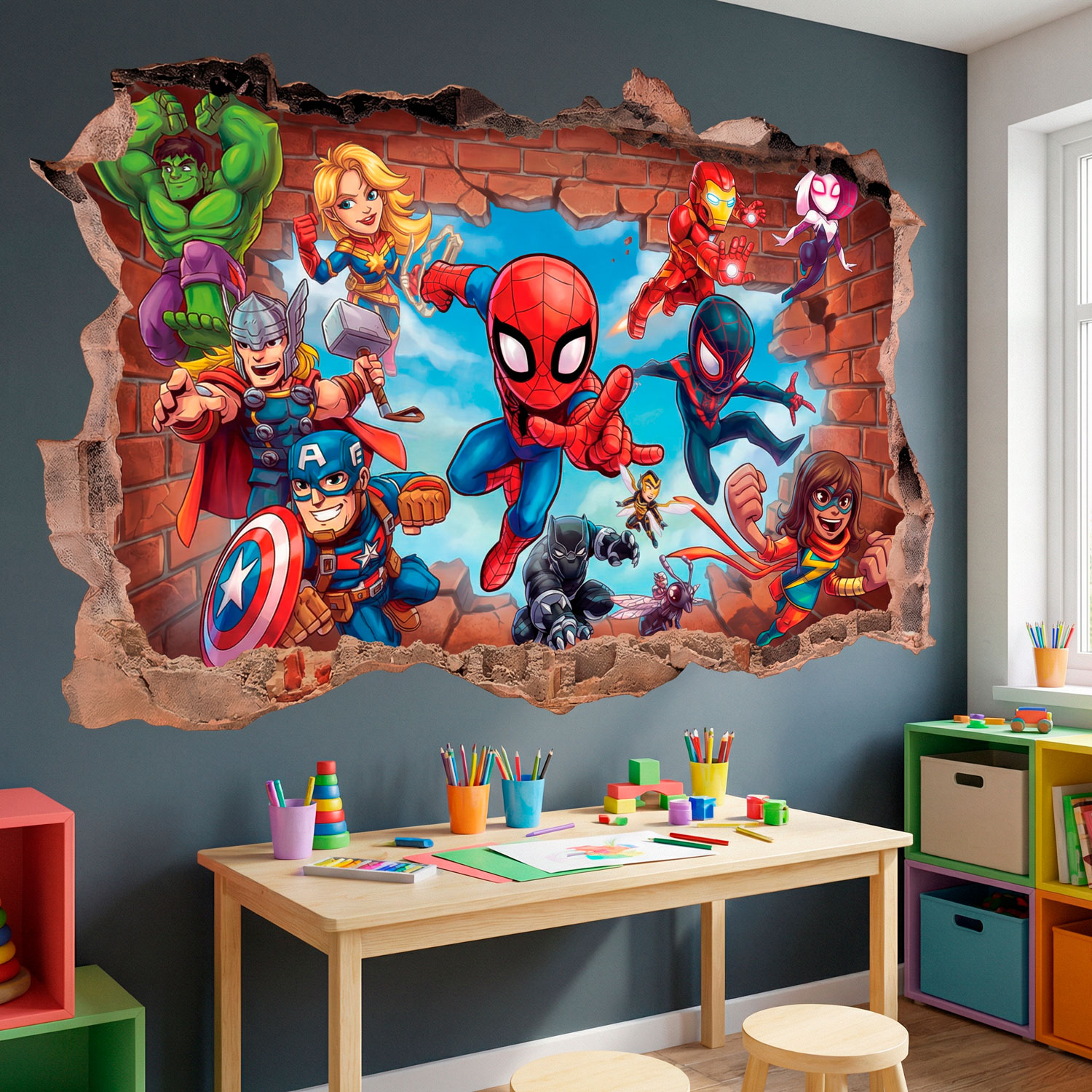 Adesivi per Bambini: Foro nel Muro Supereroi Marvel